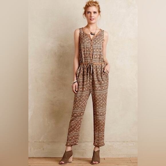 Anthropologie Lilka Dani Sleeveless Floral Tie Waist Straight Leg Jumpsuit Small - Picture 16 of 16